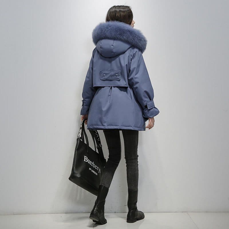 Women's Warm & Stylish Luxurious Fur-Collar Parka, Waterproof Winter Coat Blue